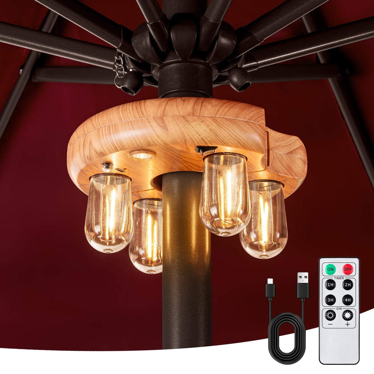 OPOIRA wood grain donut-design patio light adds warm ambient glow for outdoor seating