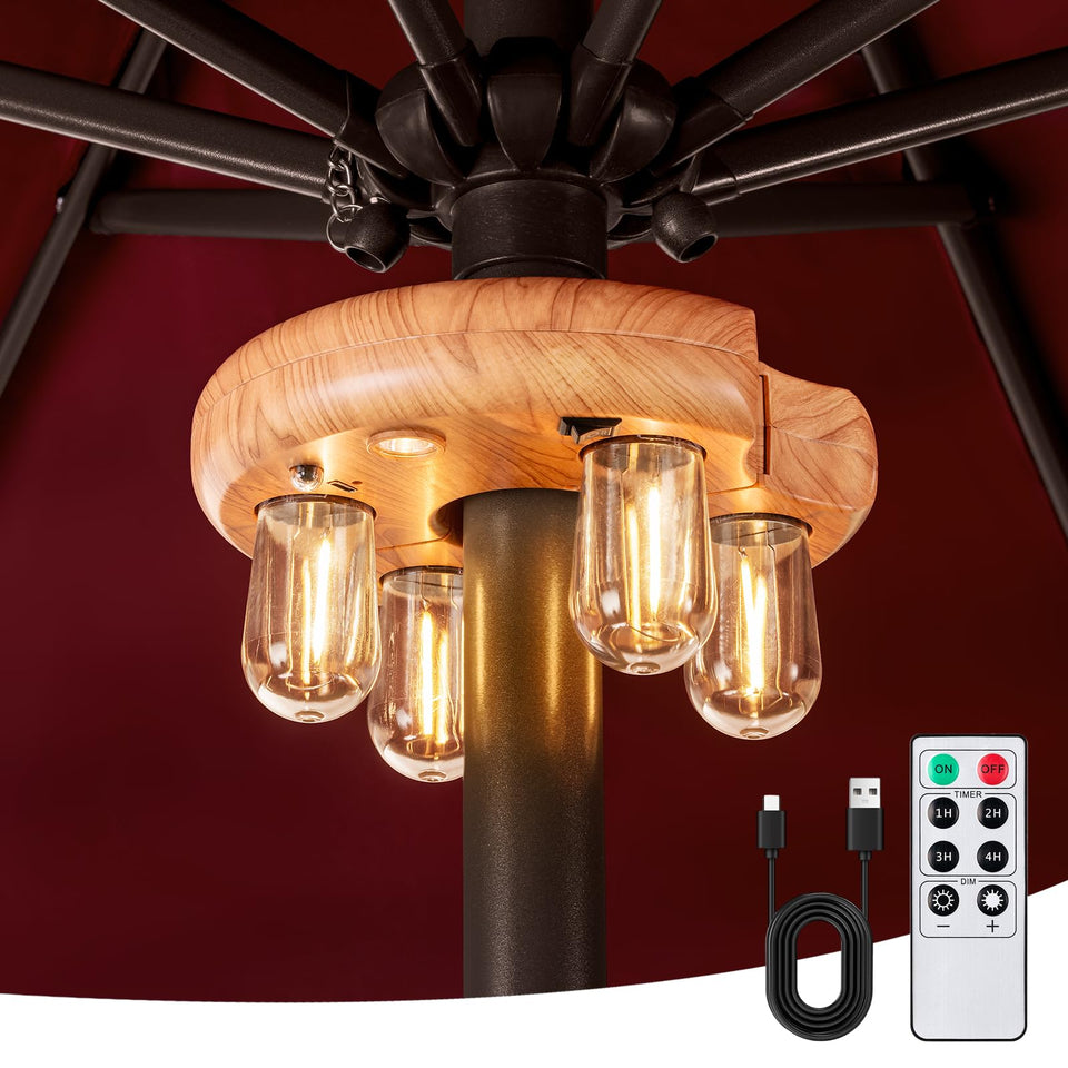 OPOIRA wood grain donut-design patio light adds warm ambient glow for outdoor seating