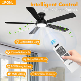 OPONL black ceiling fan with remote for easy operation.