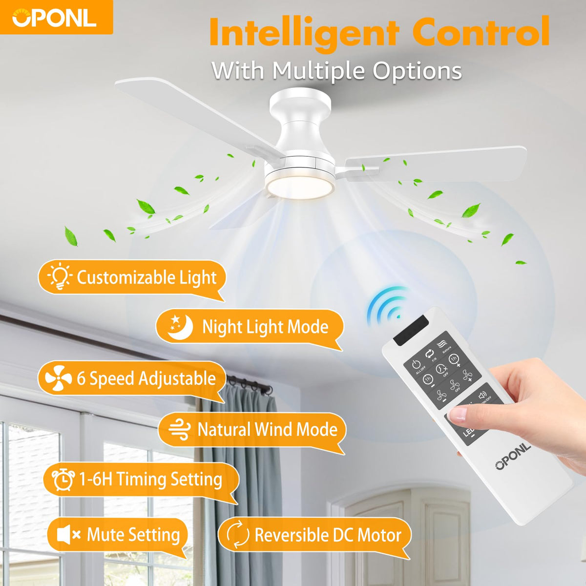 OPONL flush mount ceiling fan saves space while adding elegance.