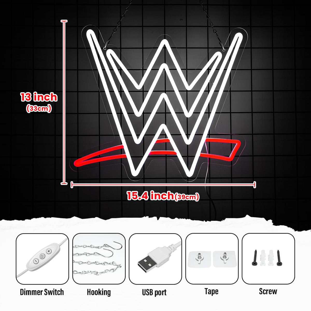 Optiacan Wrestling Neon Sign wall mount holes enable easy hanging in game rooms.