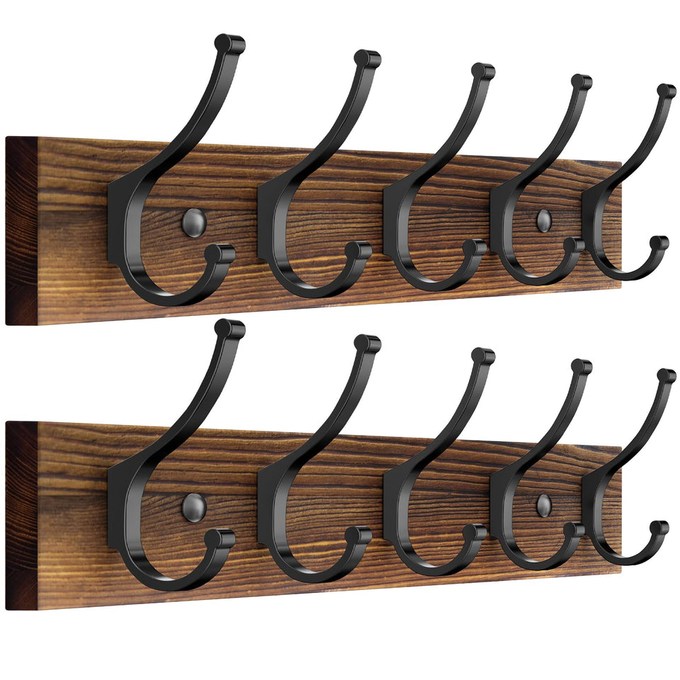 Optish 2-pack wooden coat rack wall mount with 10 double hooks for organized entryways.