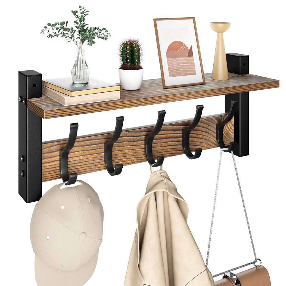 Optish coat rack wall mount with shelf, 17-1 inch layout for organized entry