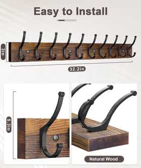 Optish rustic wood texture coat rack showing solid base and durable finish.