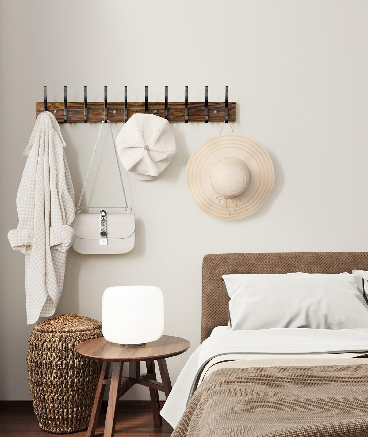 Optish warm brown finish coat rack complements rustic decor