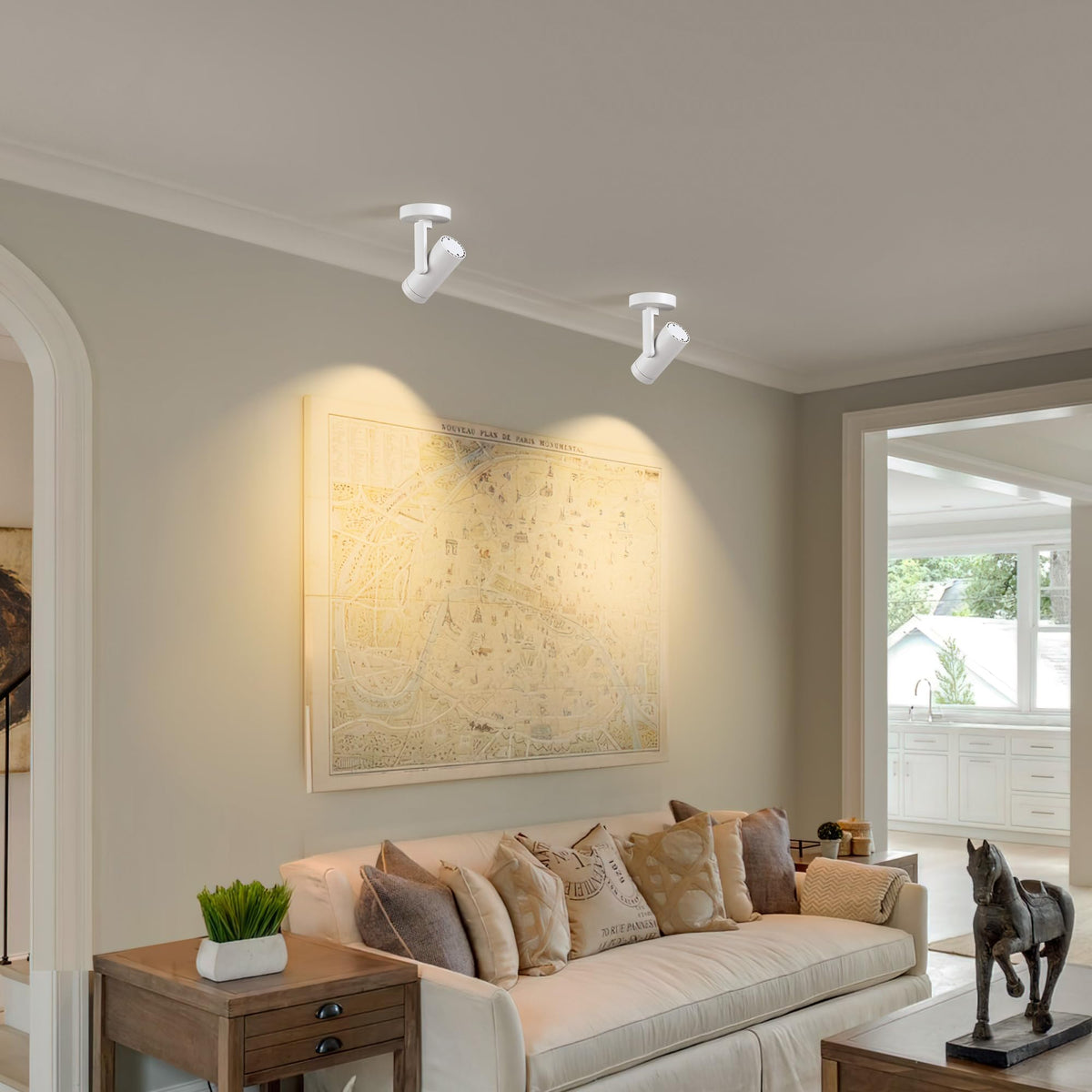 Opulux spotlight highlighting artwork in a hallway or gallery