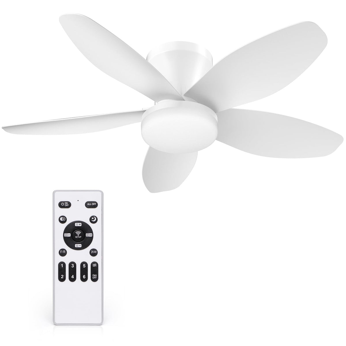 Orabriz 35-inch ceiling fan with light and remote seen in a bedroom for space saving