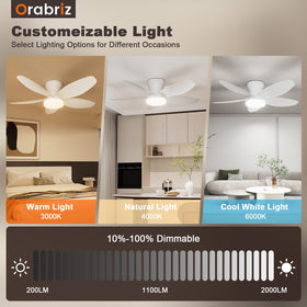 Low-profile Orabriz fan installed in a modern bedroom