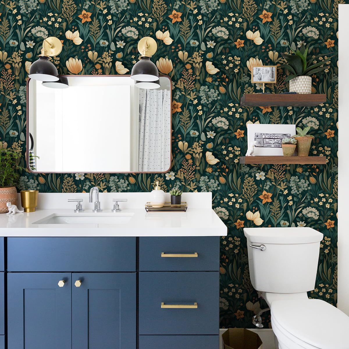 Orainege cabinet and table makeover with floral print