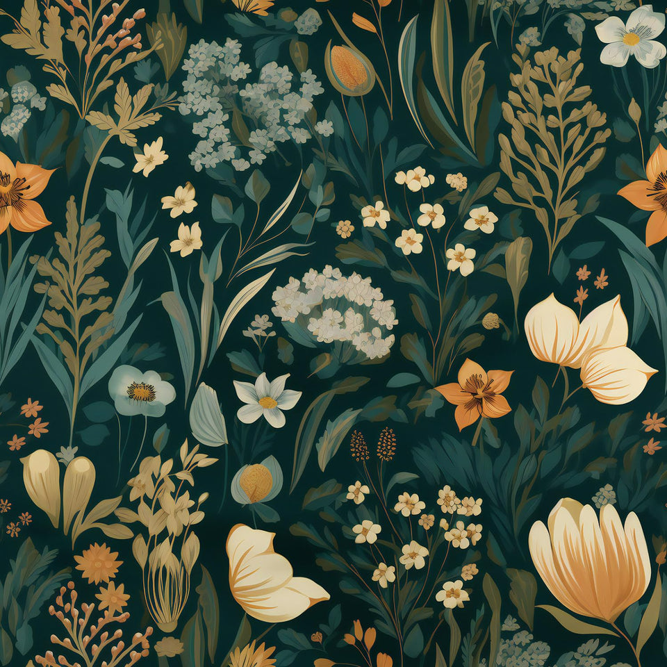 Orainege Vintage Floral wallpaper close-up of bold blooms on dark background for chic walls.