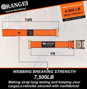 ORANGEE 1ft end ratchet strap demonstrates quick load applications.