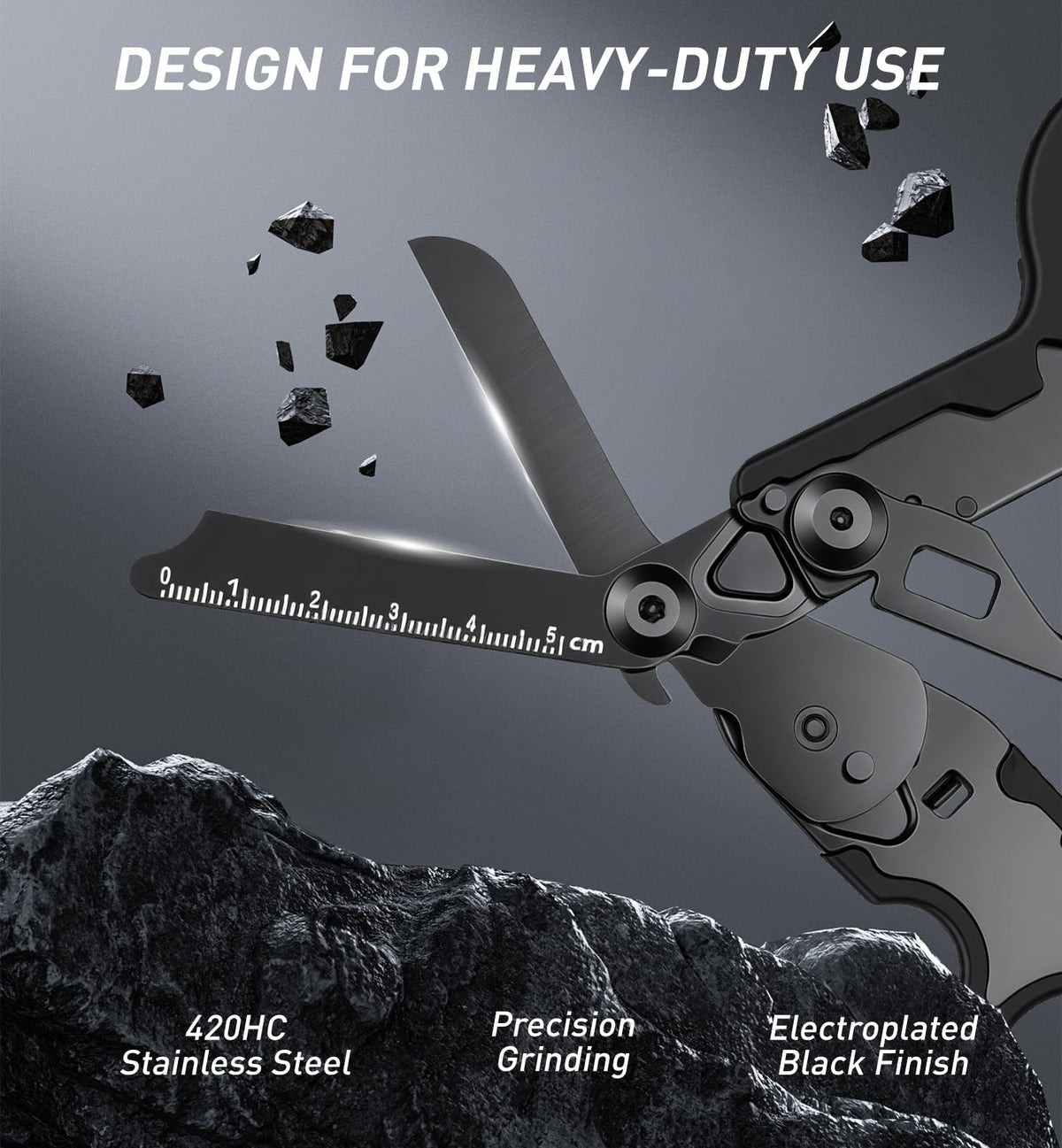 OrbitShell 6-in-1 trauma shears front view with foldable design.