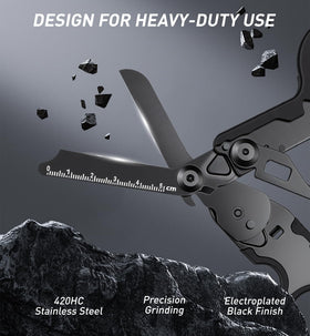 OrbitShell 6-in-1 trauma shears front view with foldable design.