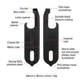 Durable Orbitkey V2, 420 stainless steel with titanium coating in black.