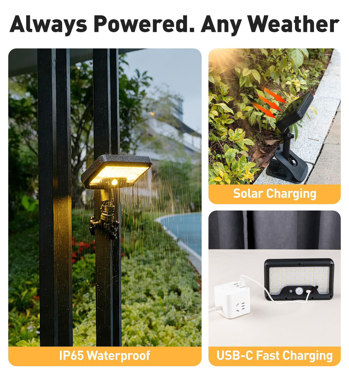 OrbitShell USB-C charging port for quick top-ups outdoors.