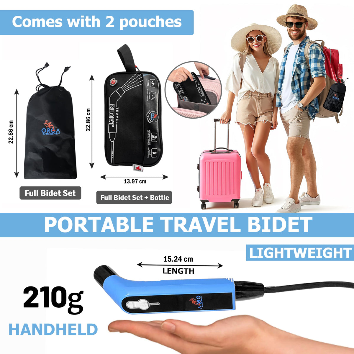 Orca Bidet 2L pouch provides large capacity for extended trips