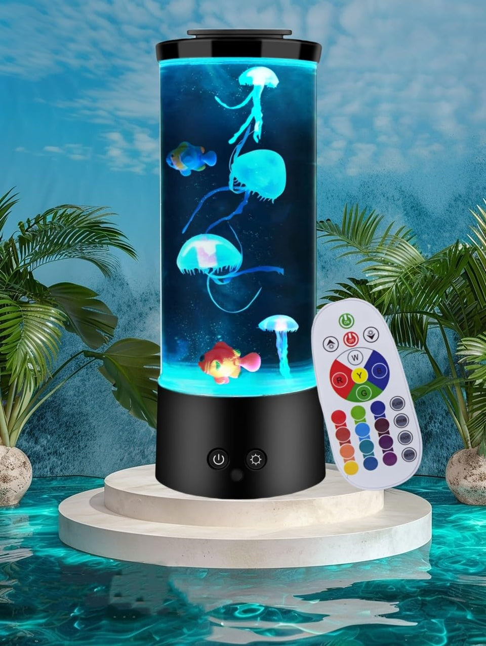 ORDERSOON jellyfish lamp with remote control glows in 16 colors for relaxing ambience.