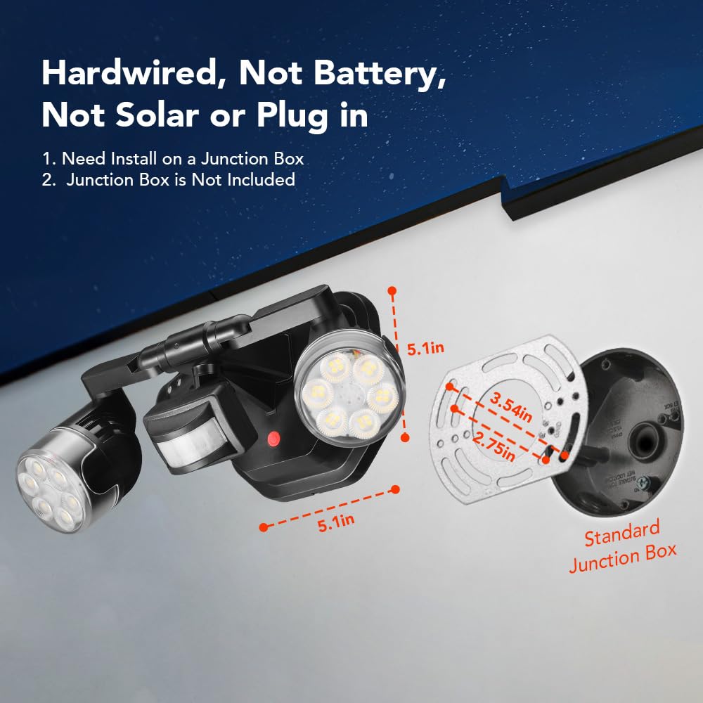 OREiN motion sensor outdoor light side view showing adjustable heads