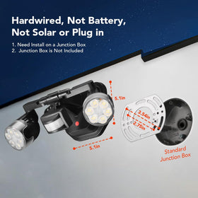 OREiN motion sensor outdoor light side view showing adjustable heads