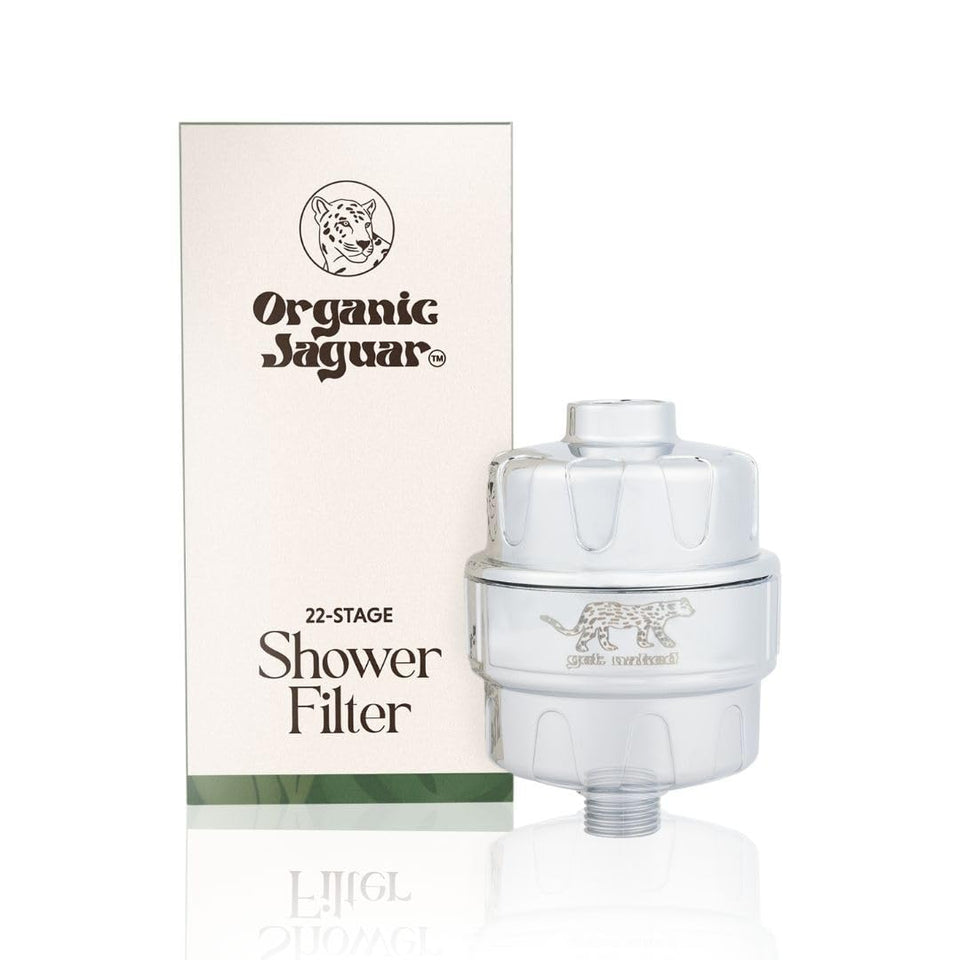 Organic Jaguar 22-stage shower filter for cleaner water and softer skin.