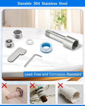OrgCreator tub spout adapter uses 304 stainless steel for durable, lead-free performance.