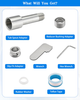 OrgCreator tub spout adapter kit includes simple parts for quick setup.