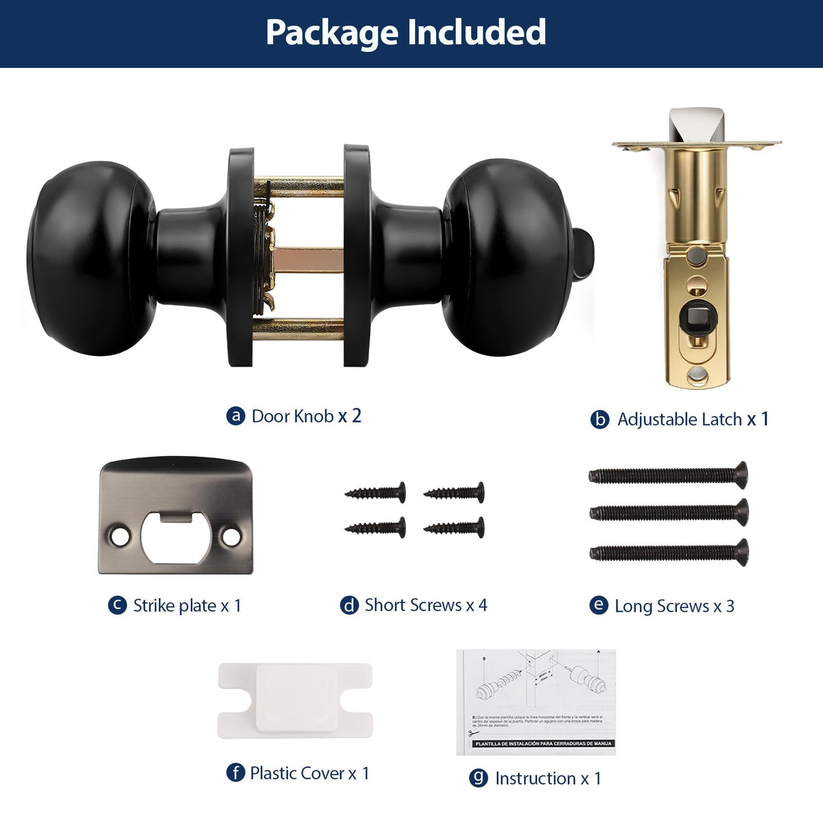 Orger Orger 10-pack matte black privacy door knobs on display emphasizes bulk value.