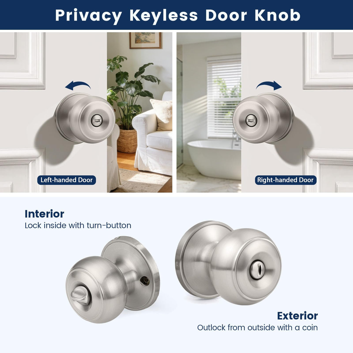 Orger brushed nickel knob showing adjustable latch for backset fitting.