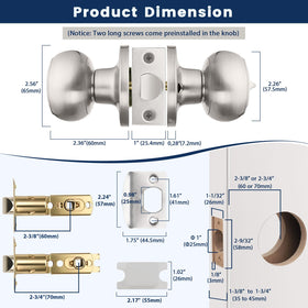 Orger brushed nickel bathroom door knob with keyless privacy lock for quick access.