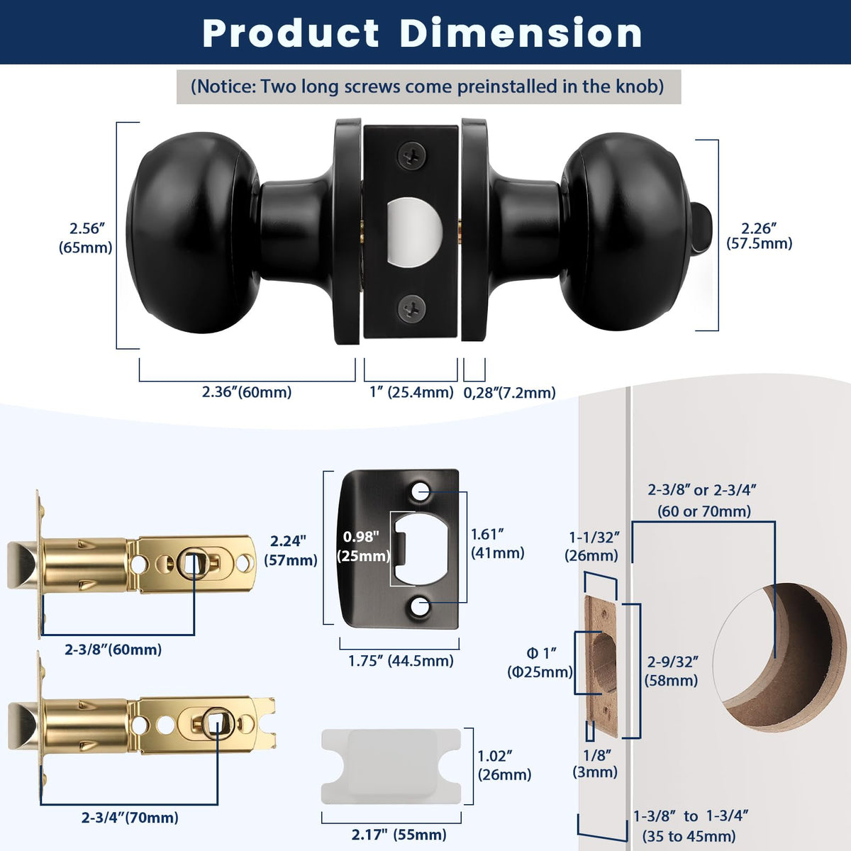 Orger matte black privacy button closeup highlights easy interior locking.