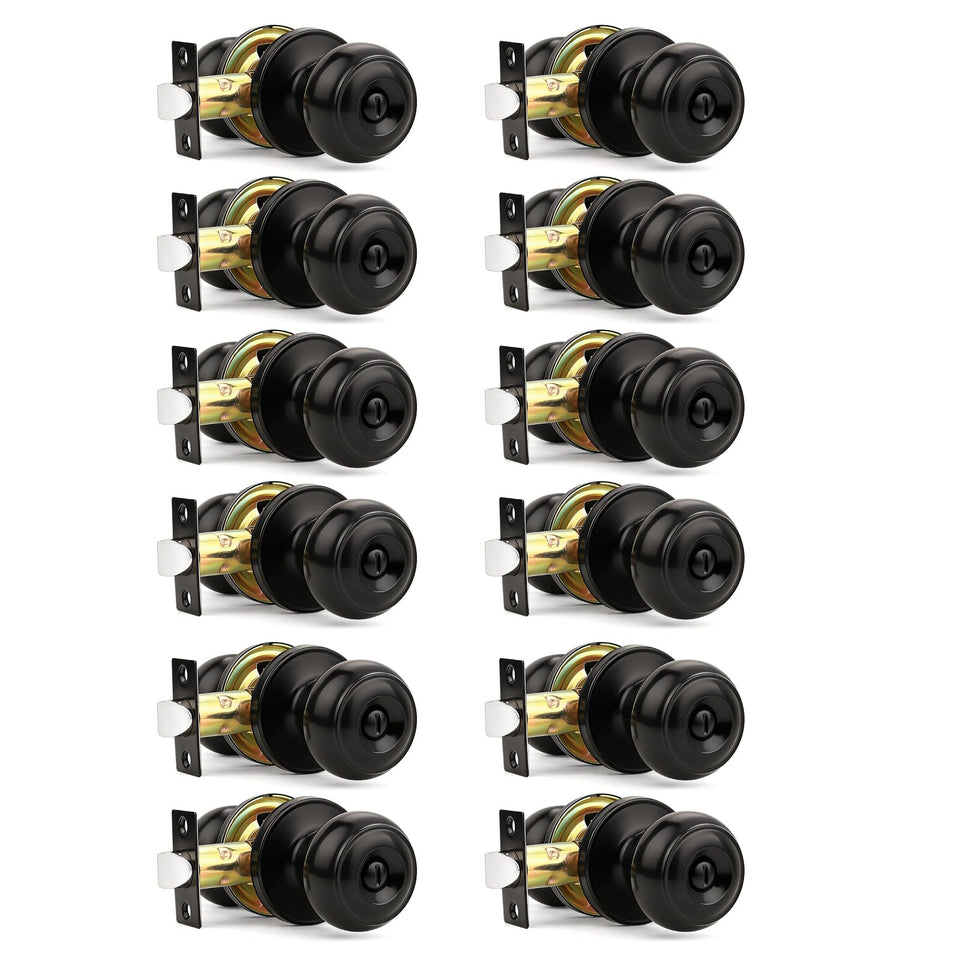 Orger matte black privacy door knobs front view for stylish interior door security.