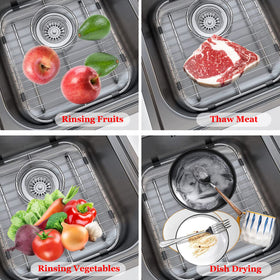 Orgneas center-drain protection helps direct water away from dishes.