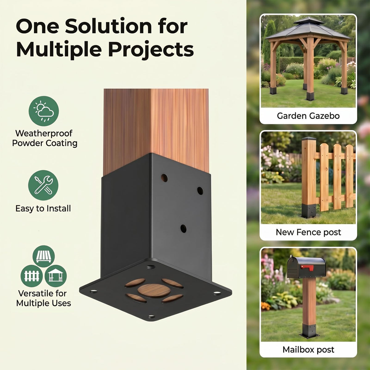 ORIGLE 4x4 post base 4-pack side view demonstrates rugged construction for pergola projects.