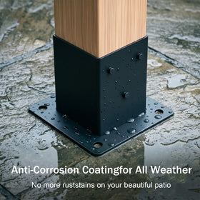 ORIGLE 4x4 post base with hardware enables easy concrete anchoring outdoors.