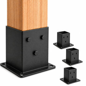 ORIGLE 4x4 post base closeup shows durable steel and matte black finish for outdoor stability.