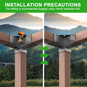 Origle pergola brackets include pre-drilled holes and screws for quick assembly.