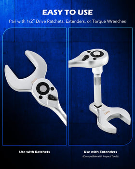 Orion Motor Tech 1/2 inch drive ratchet compatibility with crowfoot wrenches
