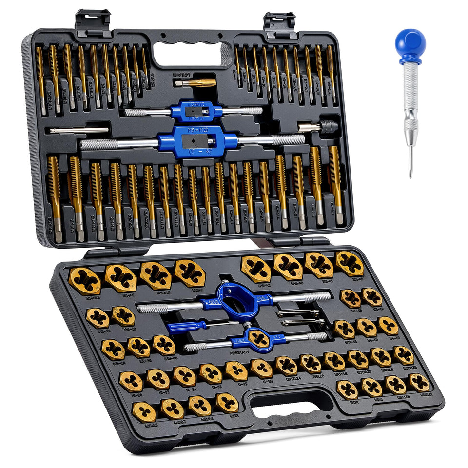 Orion Motor Tech 87pc tap and die set case showing organized threading tools for field jobs.