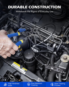 Orion Motor Tech angled flat-band pliers reach angled clamps confidently.