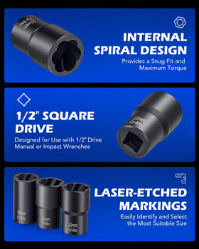 Orion Motor Tech chrome-moly steel sockets for durable performance.