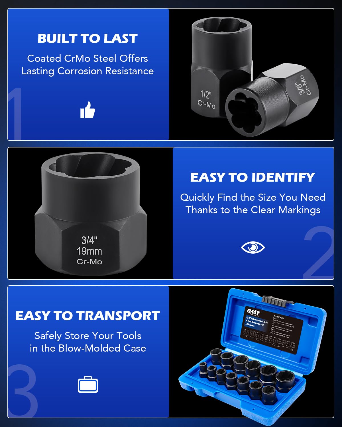 Orion Motor Tech chromoly steel sockets built for heavy duty removal