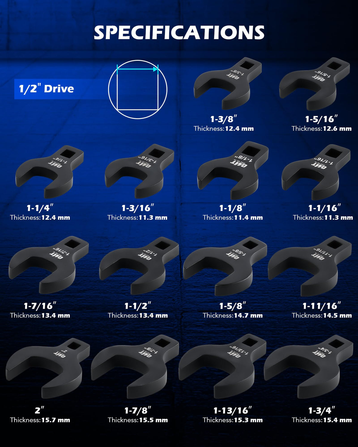 Orion Motor Tech crowfoot wrench close-up showing Cr-V steel blackened finish