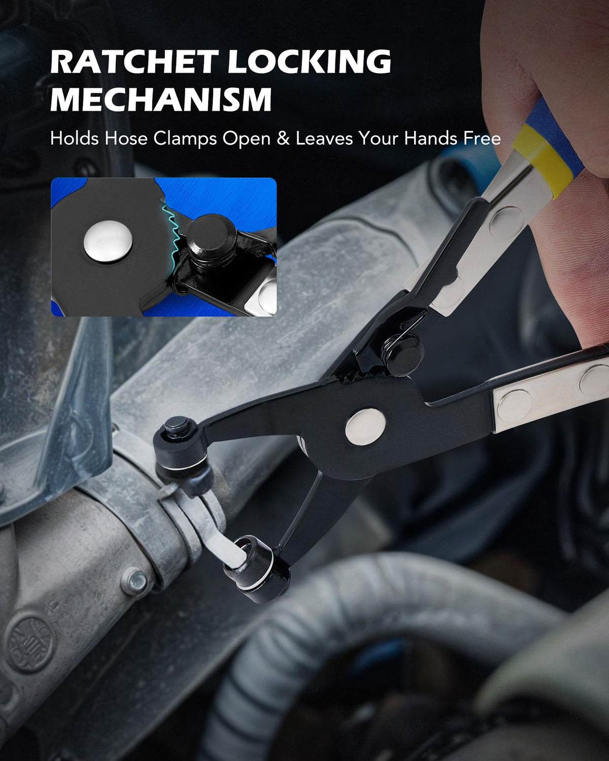 Orion Motor Tech regular flat-band pliers provide reliable grip on common clamps.