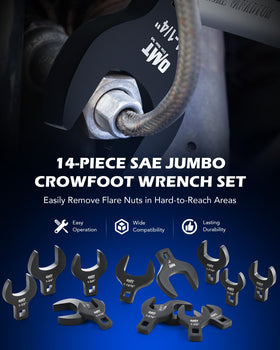 Orion Motor Tech SAE crowfoot wrenches arranged by size for fast selection
