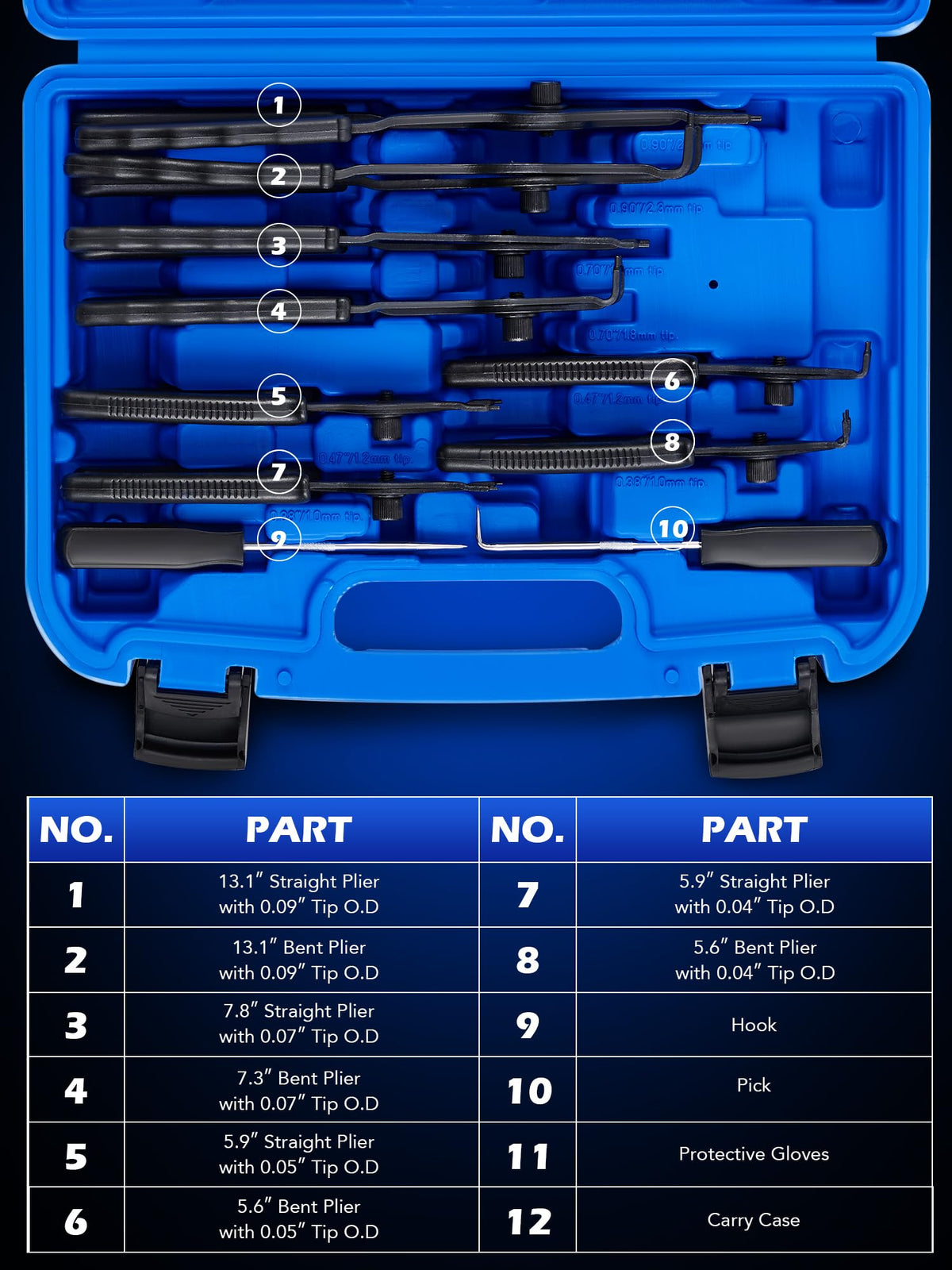 Orion Motor Tech snap ring kit with pick, hook, and gloves for complete coverage