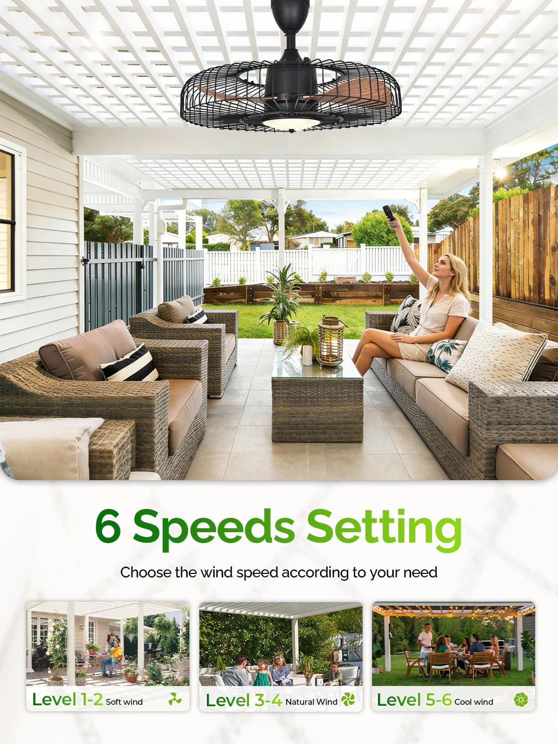 Orison DC motor provides quiet, energy-efficient operation for outdoor spaces.