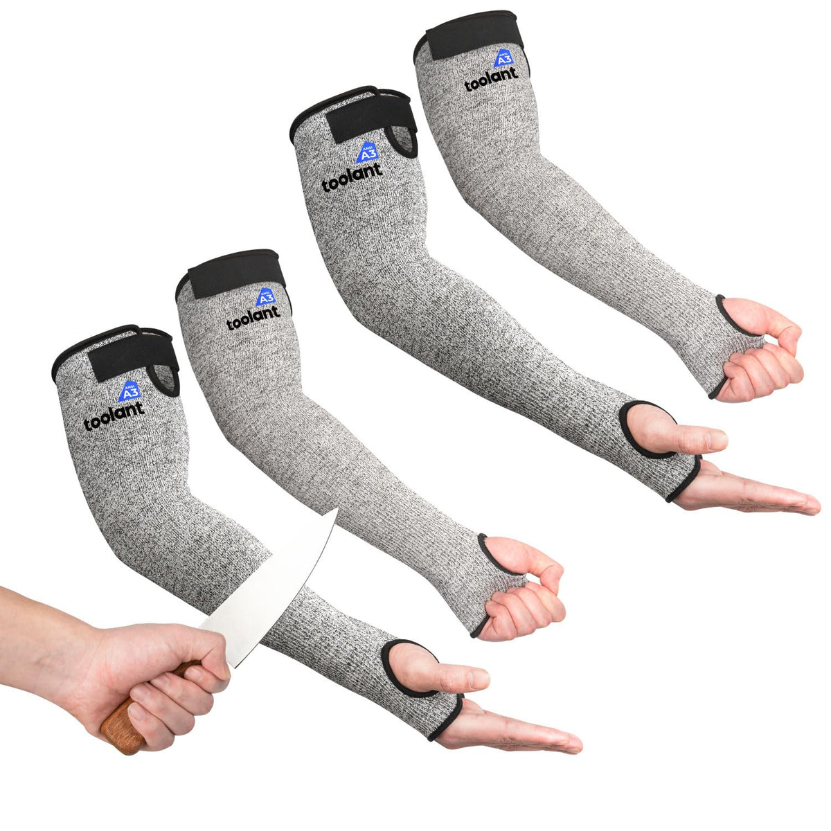 OriStout cut-resistant sleeves with thumb hole in grey, two-pack, for arm protection.