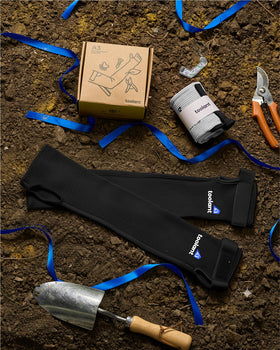 OriStout gardening sleeves close-up shows durable HPPE fabric and thumb hole