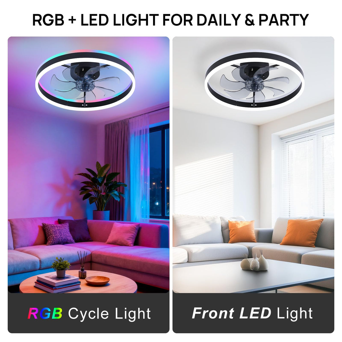 ORITHAM 20-inch fandelier in black with modern ceiling fixture and lighting.