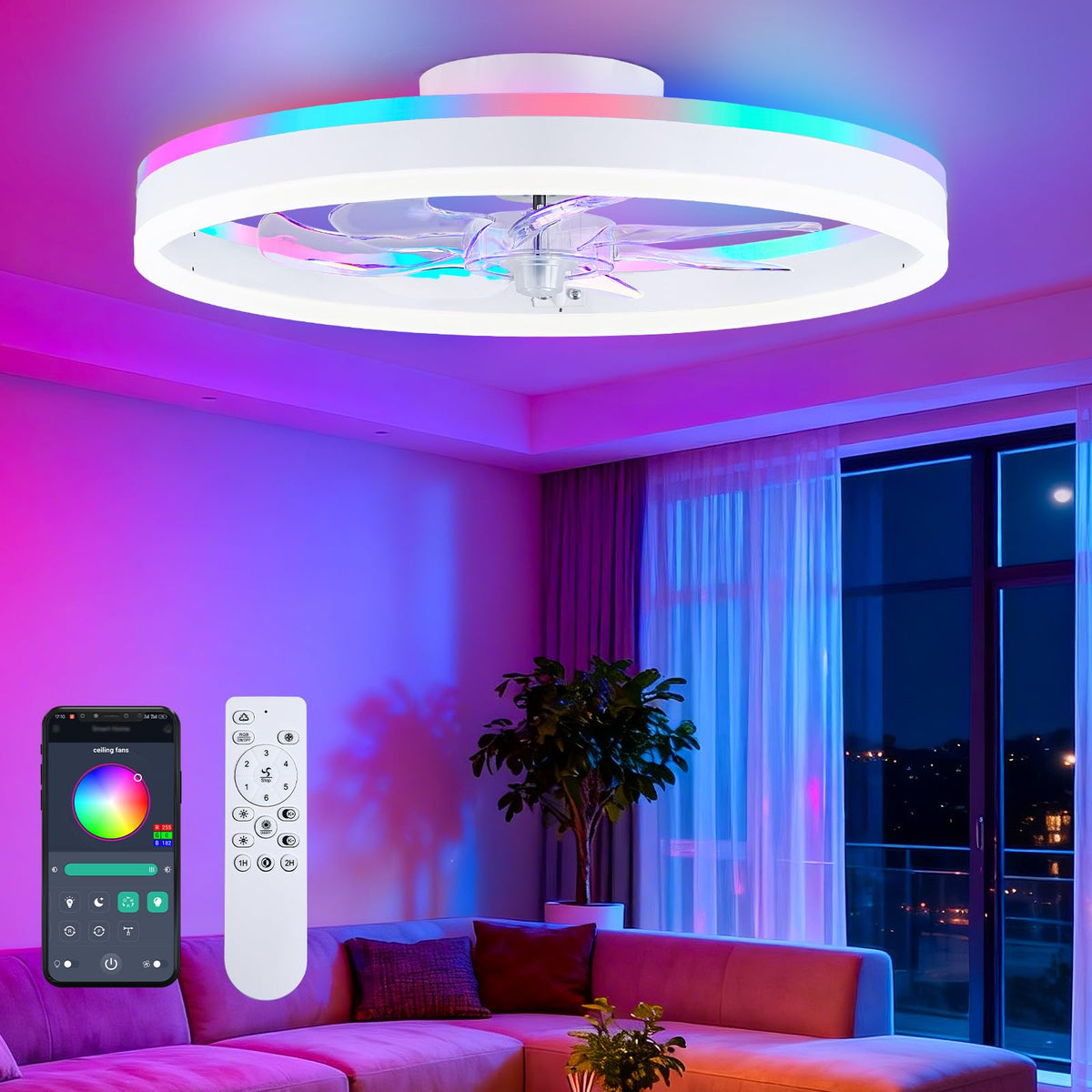 ORITHAM RGB ceiling fan light 20-inch adds vibrant ambience to living spaces